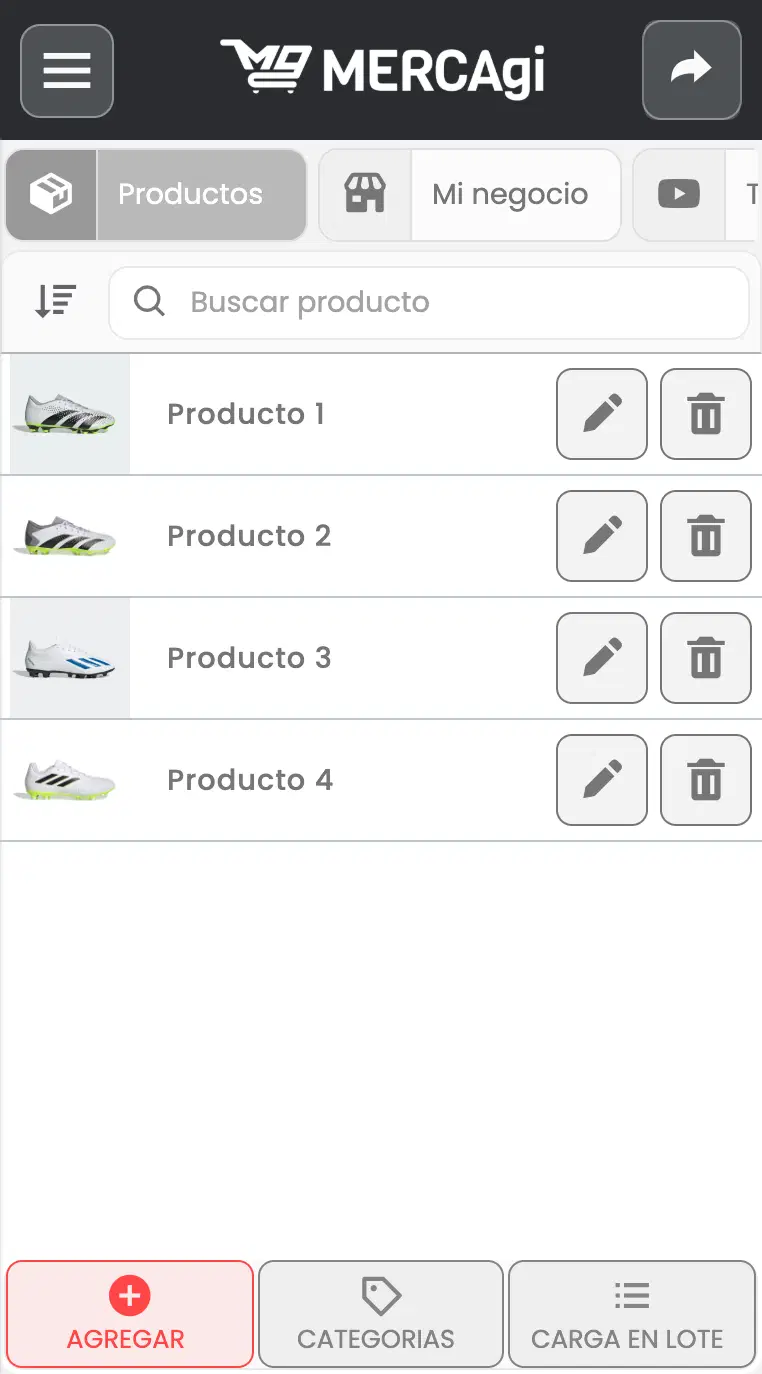 Panel de administración para publicar productos.